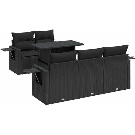 vidaXL Set Divano da Giardino 6 pz con Cuscini Nero in Polyrattan (1/5)