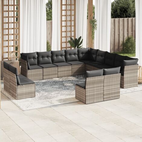 vidaXL Set Divani Giardino 13 pz con Cuscini Grigio Chiaro Polyrattan (1/3)