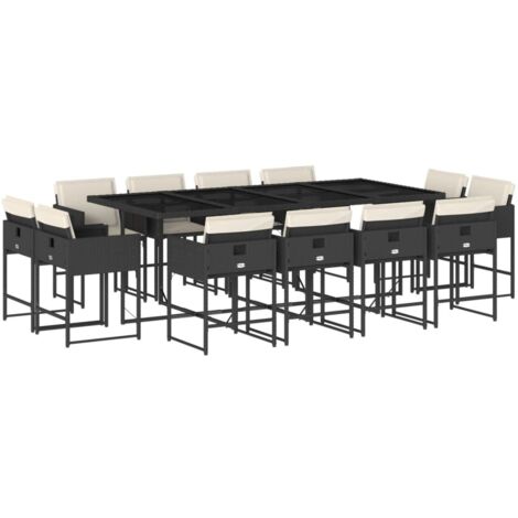 vidaXL Set da Pranzo da Giardino 13pz con Cuscini Nero in Polyrattan (1/5)