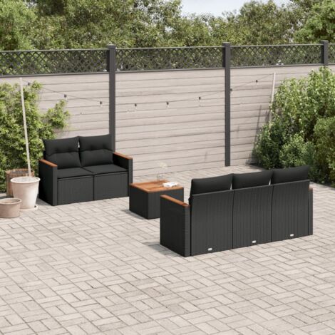 vidaXL Set Divano da Giardino 6 pz con Cuscini Nero in Polyrattan (1/3)