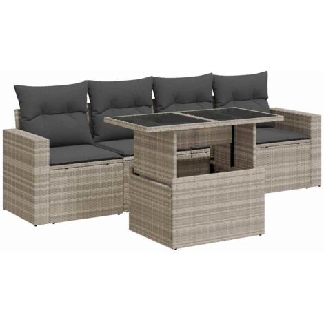 vidaXL Set Divano da Giardino 5pz con Cuscini Grigio Chiaro Polyrattan (1/5)