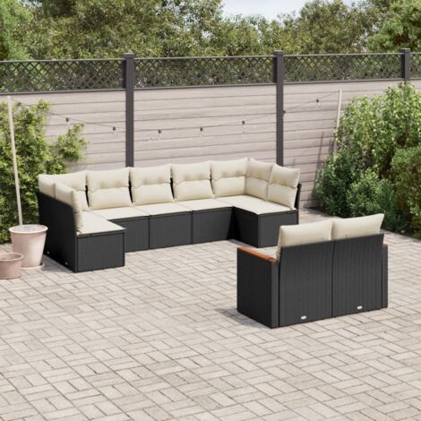 vidaXL Set Divani da Giardino 9 pz con Cuscini Nero in Polyrattan (1/3)