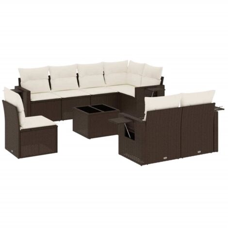 vidaXL Set Divani da Giardino 9pz con Cuscini Marrone in Polyrattan (1/5)