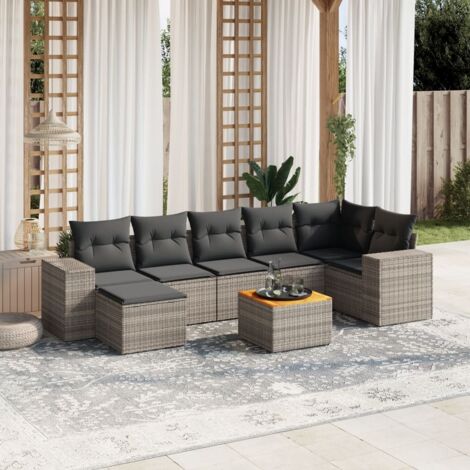 vidaXL Set Divano da Giardino 8 pz con Cuscini Grigio in Polyrattan (1/5)