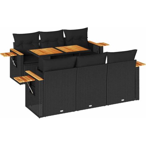 vidaXL Set Divani da Giardino con Cuscini 7pz Nero Polyrattan Acacia (1/5)
