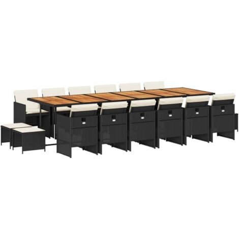 vidaXL Set da Pranzo da Giardino 17 pz con Cuscini Nero in Polyrattan