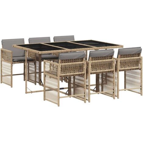 vidaXL Set Pranzo da Giardino 7 pz con Cuscini Beige Misto Polyrattan (1/5)