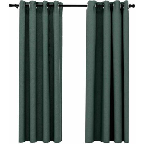 vidaXL Tende Oscuranti Effetto Lino con Occhielli 2 pz Verdi 140x175cm