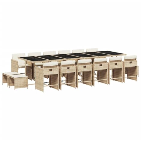 vidaXL Set da Pranzo da Giardino 17 pz con Cuscini Beige in Polyrattan