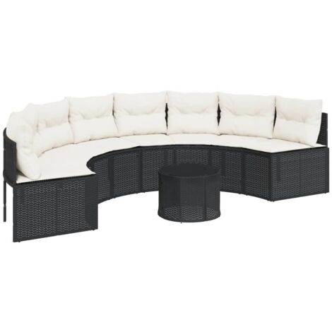vidaXL Divano Giardino Tavolo e Cuscini Semicircolare Nero Polyrattan (1/5)