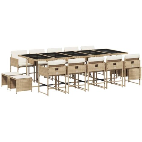 vidaXL Set da Pranzo da Giardino 15 pz con Cuscini Beige in Polyrattan