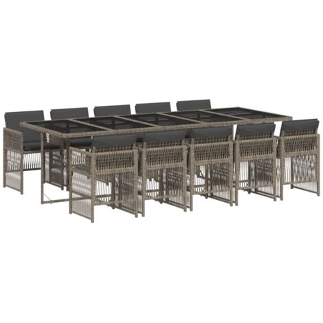 vidaXL Set da Pranzo da Giardino 11pz con Cuscini in Polyrattan Grigio