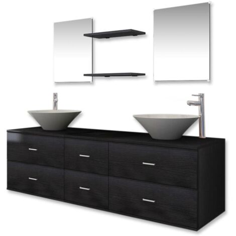 Set Mobili da Bagno 9 pz con Lavabo e Rubinetto Nero vidaXL