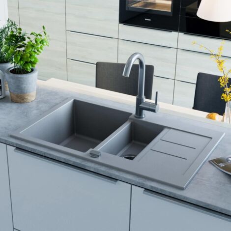 vidaXL Lavello da Cucina in Granito Vasca Doppia Grigio