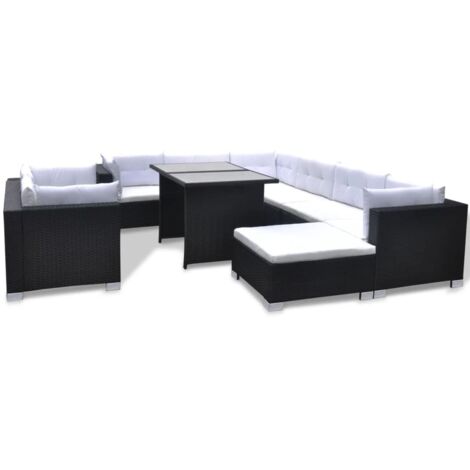 vidaXL Set Divani da Giardino 10 pz con Cuscini in Polyrattan Nero