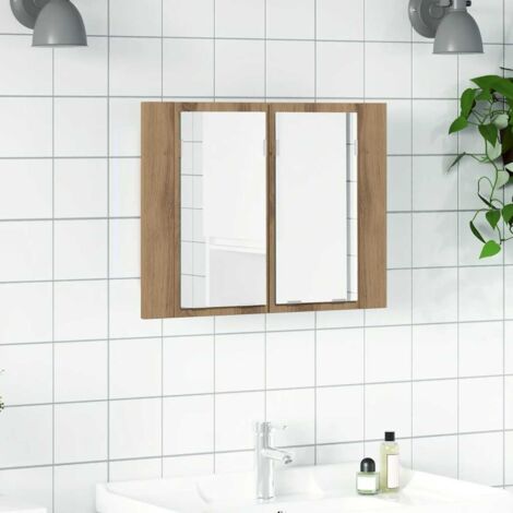vidaXL Mobile Specchio LED Rovere Artigianale 60x12x45 cm Multistrato