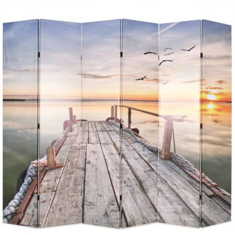 vidaXL Paravento Pieghevole 228x170 cm Stampa Lago