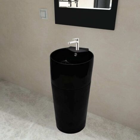 vidaXL Lavandino Bagno Ceramica Nera Rotondo Foro Rubinetto/ Trabocco