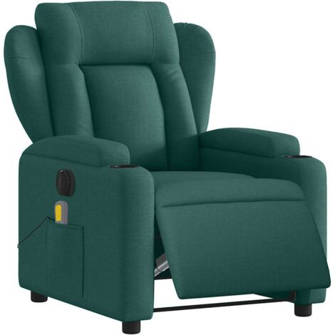 vidaXL Poltrona Massaggiante Reclinabile Elettrica Verde Scuro Tessuto