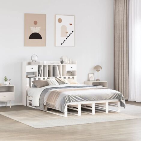 vidaXL Letto Libreria senza Materasso Bianco 140x190 cm Legno di Pino (1/5)