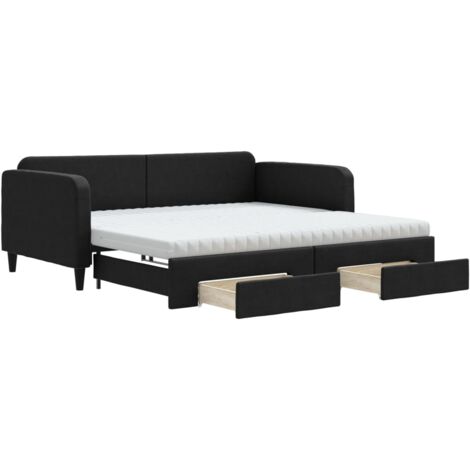 vidaXL Divano Letto Estraibile con Cassetti Nero 100x200 cm in Tessuto