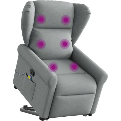 vidaXL Poltrona Alzapersona Massaggi Reclinabile Grigio Chiaro Tessuto