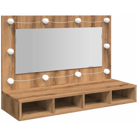 vidaXL Mobiletto a specchio con LED in rovere artigianale