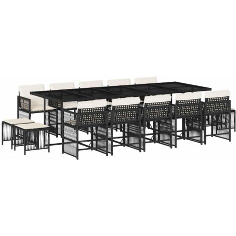 vidaXL Set da Pranzo da Giardino 15 pz con Cuscini Nero in Polyrattan (1/5)