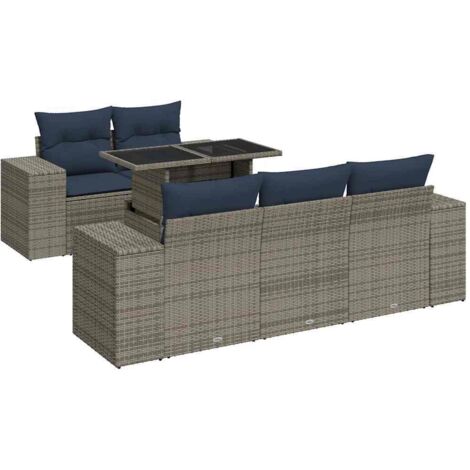 vidaXL Set Divano da Giardino 6pz con Cuscini Grigio Polyrattan Acacia (1/5)
