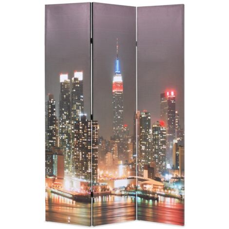 vidaXL Paravento Pieghevole 120x170 cm Stampa New York di Notte