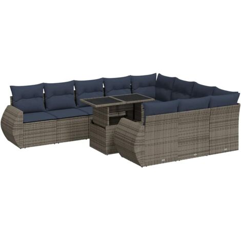 vidaXL Set Divani Giardino 11 pz con Cuscini Polyrattan Acacia Grigio (1/5)