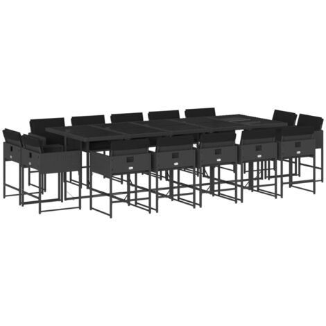 vidaXL Set da Pranzo da Giardino 15 pz con Cuscini Nero in Polyrattan