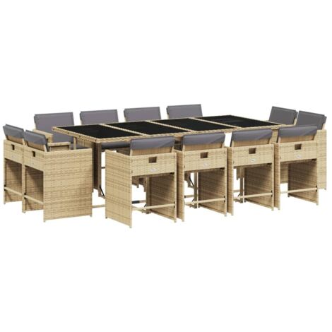 vidaXL Set Pranzo da Giardino 13 pz con Cuscini Beige Misto Polyrattan (1/5)