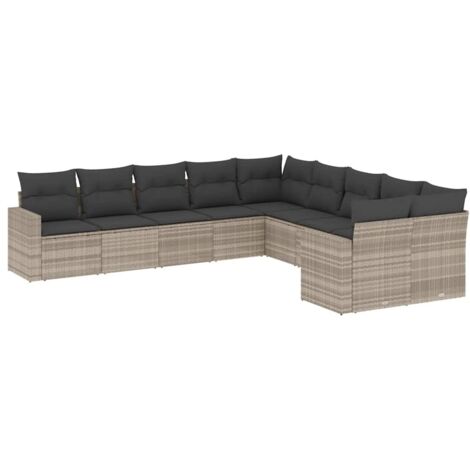 vidaXL Set Divano Giardino 10 pz con Cuscini Grigio Chiaro Polyrattan (1/5)