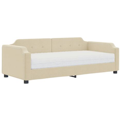 vidaXL Divano Letto con Materasso Crema 80x200 cm in Tessuto
