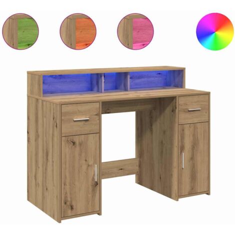 vidaXL Scrivania con Luci LED Rovere 120x55x91 cm in Legno Multistrato (1/5)