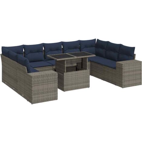 vidaXL Divano Giardino 10 pz con Cuscini Grigio in Polyrattan Acacia (1/5)