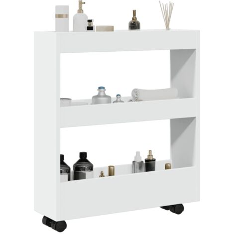 vidaXL Carrello portaoggetti stretto a 3 ripiani bianco in legno ingegnerizzato (1/6)
