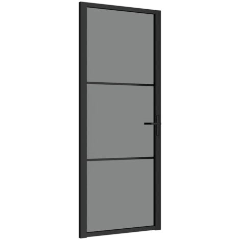 vidaXL Porta Interna 83x201,5 cm Nero Opaco Vetro ESG e Alluminio