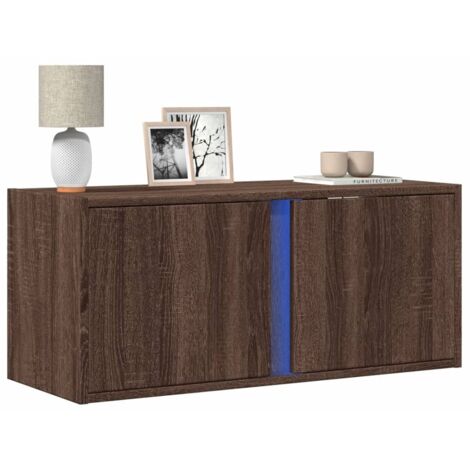 vidaXL Mobile TV a Parete con Luci LED Rovere Marrone 80x31x35 cm