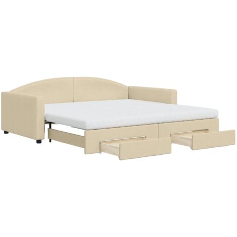 vidaXL Divano Letto Estraibile con Cassetti Crema 100x200cm in Tessuto
