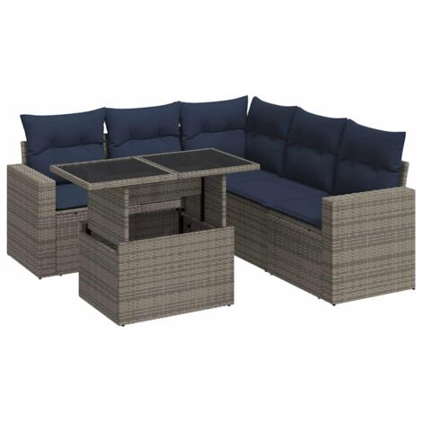 vidaXL Set Divano da Giardino 6pz con Cuscini Grigio Polyrattan Acacia (1/5)