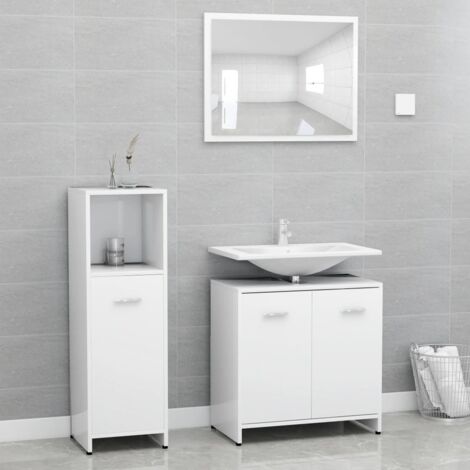 vidaXL Set Mobili da Bagno 4 pz Bianco in Legno Multistrato