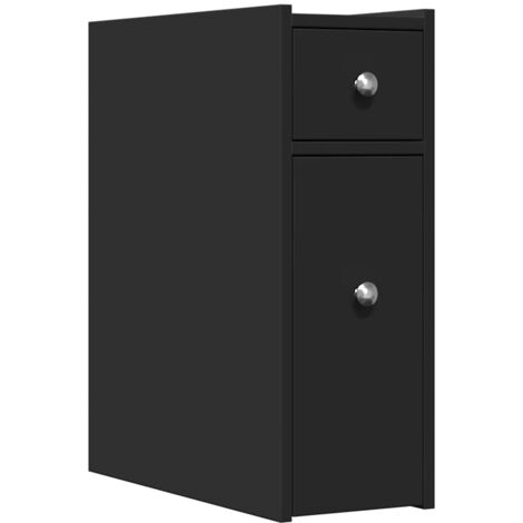 vidaXL Armadietto da Bagno Stretto con Ruote Nero in Truciolato