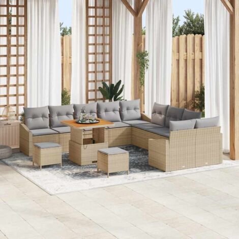 vidaXL Set Divano da Giardino con cuscino 13 pcs Beige Poly Rattan (1/5)
