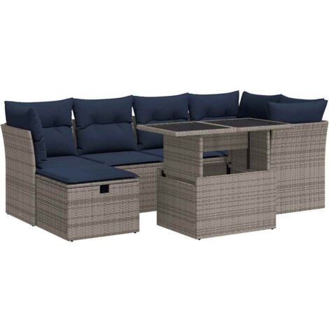 vidaXL Set Divani da Giardino 7pz con Cuscini Grigio Polyrattan Acacia (1/5)