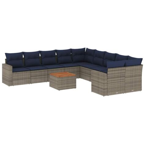 Set Divani da Giardino 11 pz con Cuscini in Polyrattan Grigio vidaXL (1/5)
