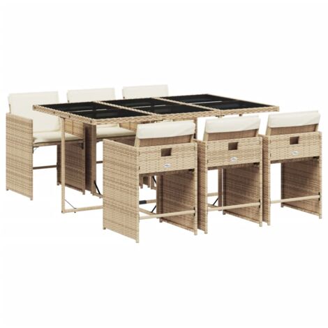 vidaXL Set da Pranzo da Giardino 7 pz con Cuscini Beige in Polyrattan