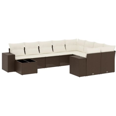 vidaXL Set Divani da Giardino 10pz con Cuscini in Polyrattan Marrone (1/5)