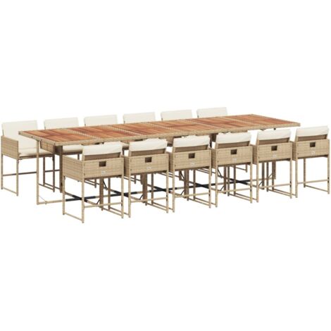 vidaXL Set da Pranzo da Giardino 13 pz con Cuscini Beige in Polyrattan